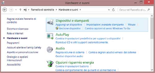 Hardware e suoni Windows 8.1